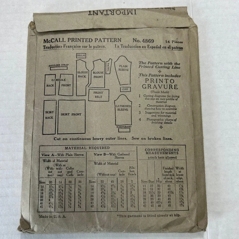 McCall Antique Early 1900's Pattern #4869 Ladies/Misses 2 Pc Dress Sz16 HTF RARE